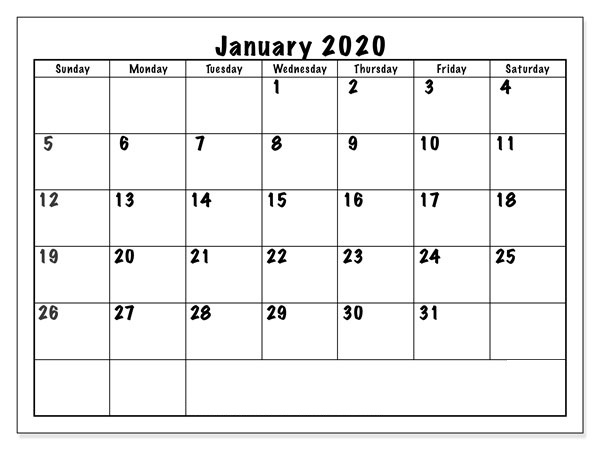 Printable Calendar January 2020