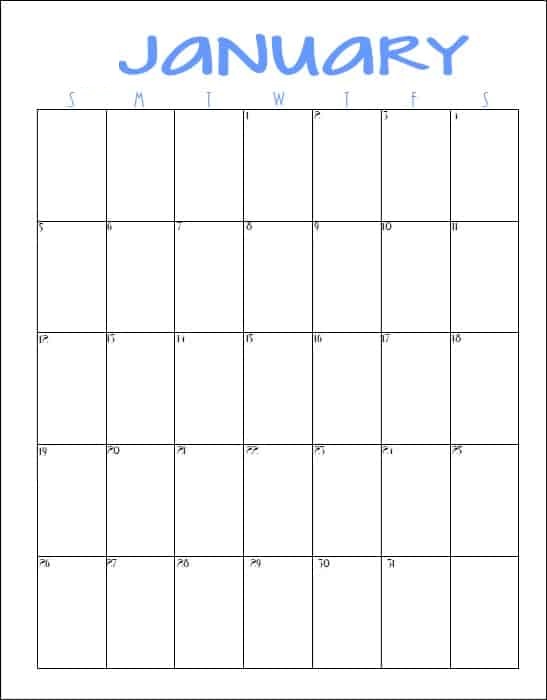 Printable Calendar January 2020