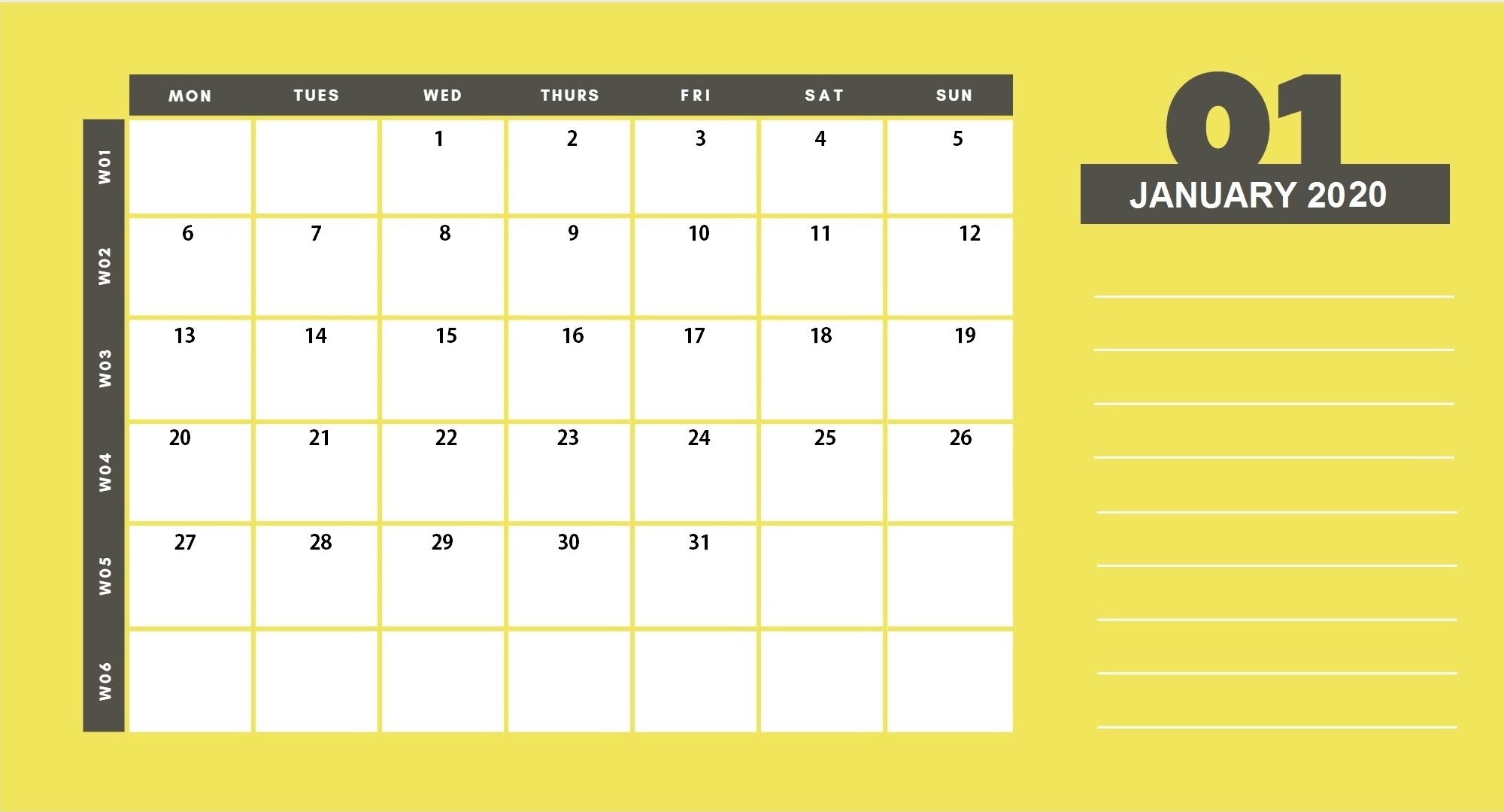 Printable Calendar January 2020