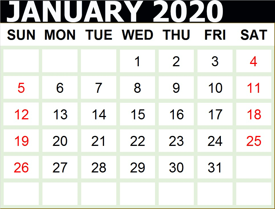 January 2020 Calendar Printable