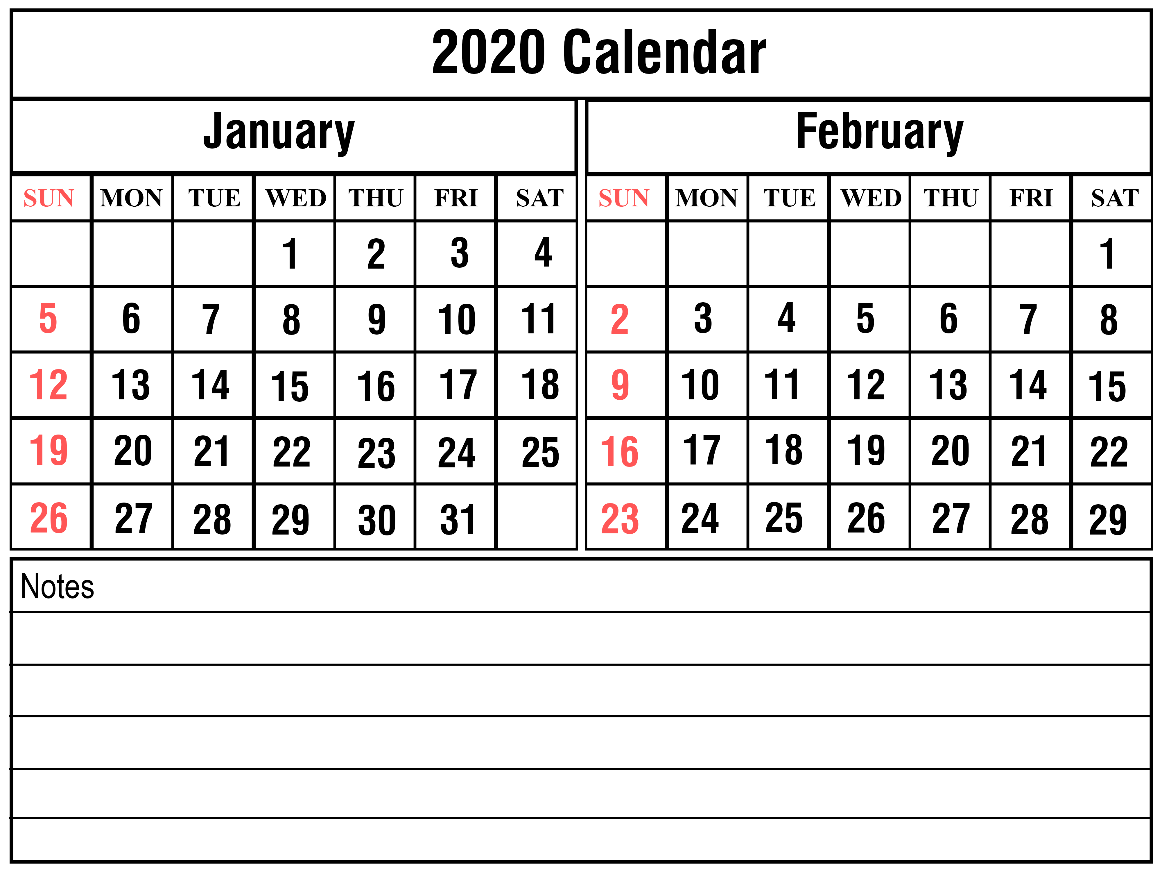 Printable Calendar January 2020