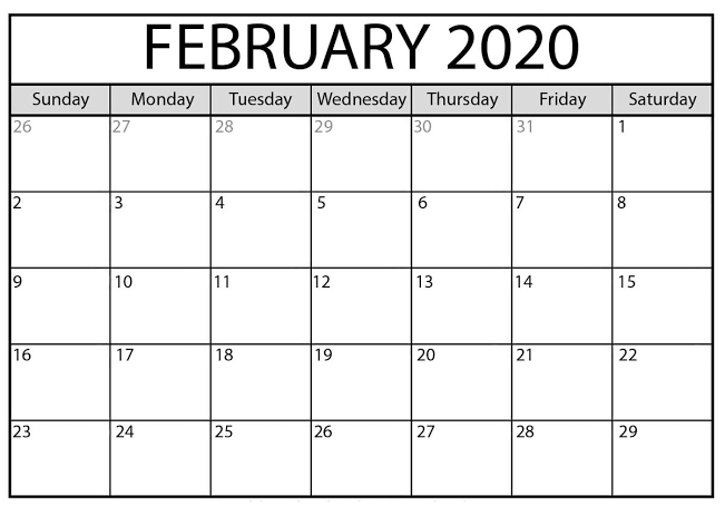 February 2020 Calendar