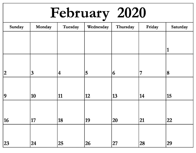 February 2020 Calendar