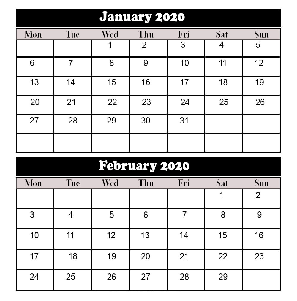 2020 Blank Calendar