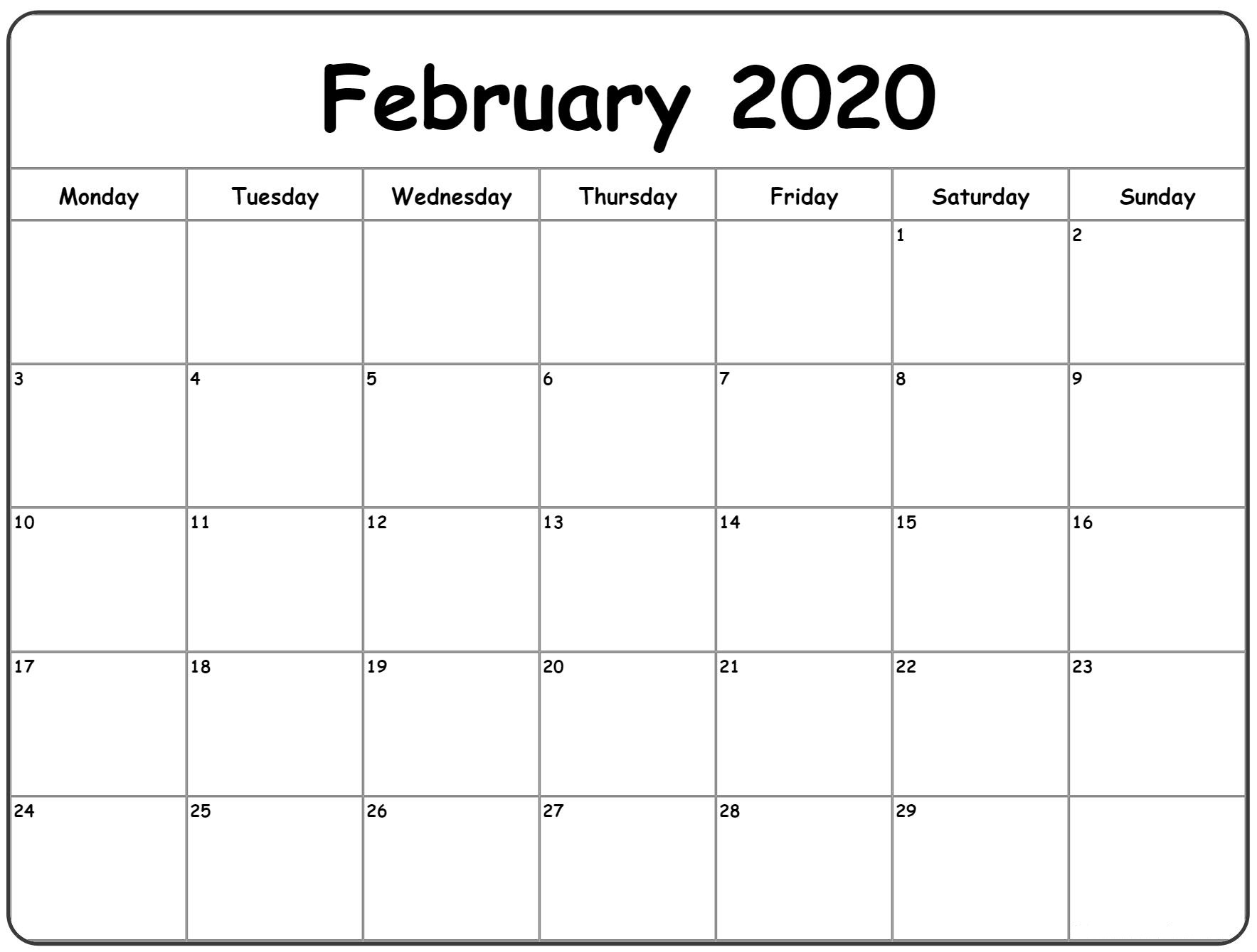 Blank Calendar 2020