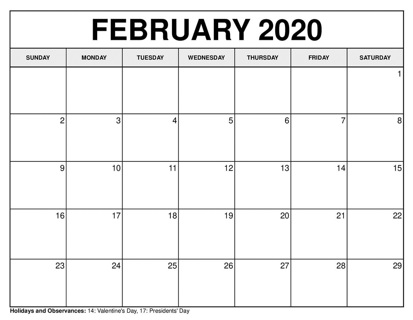 Blank Calendar 2020