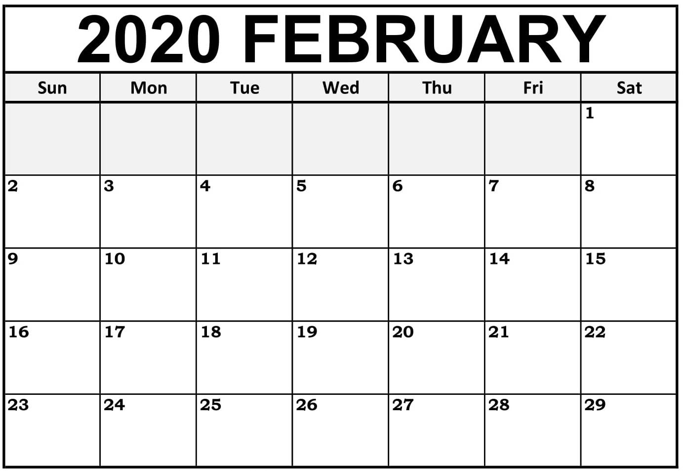 Blank Calendar 2020