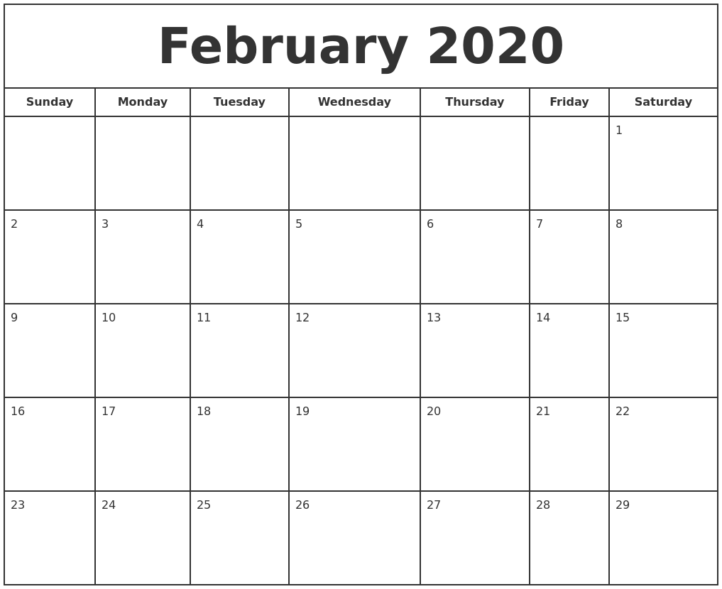 Blank Calendar 2020