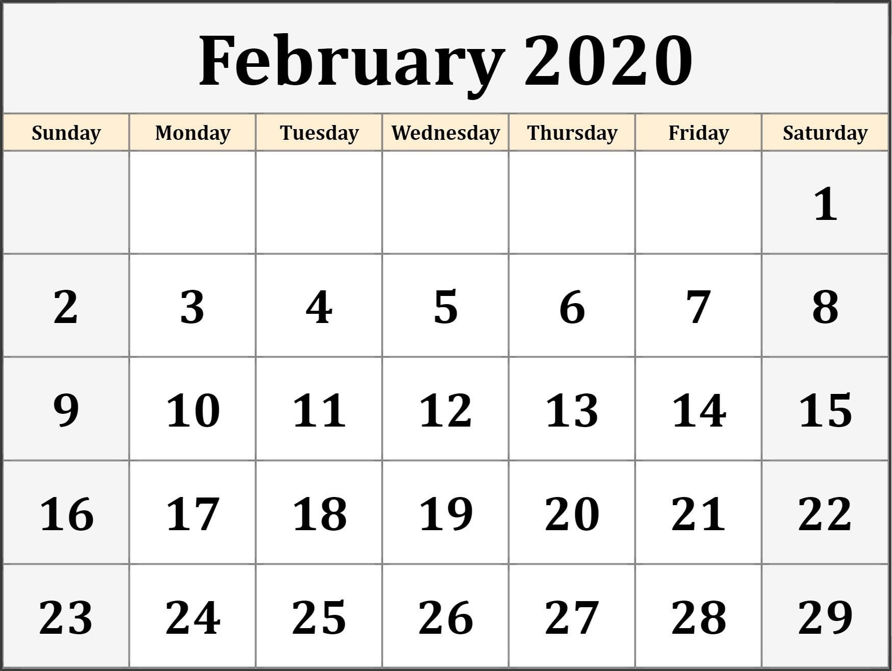 Blank Calendar 2020