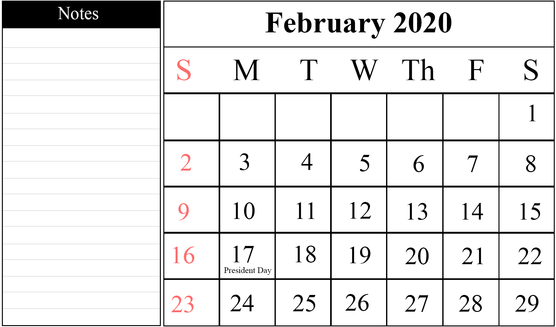 Blank Calendar 2020