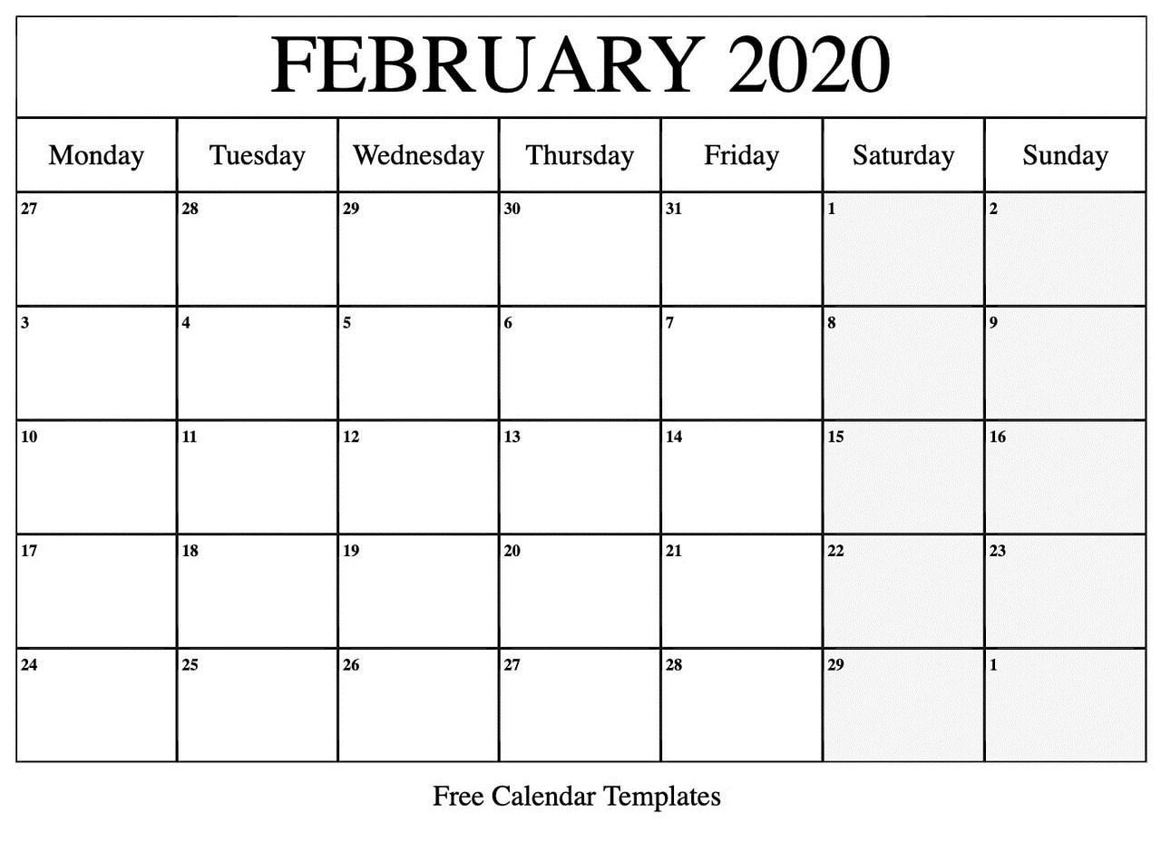 2020 Blank Calendar