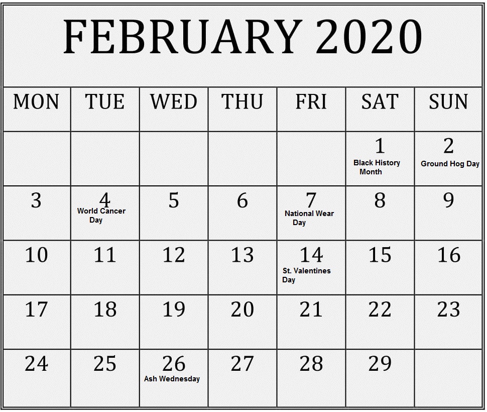 2020 Blank Calendar