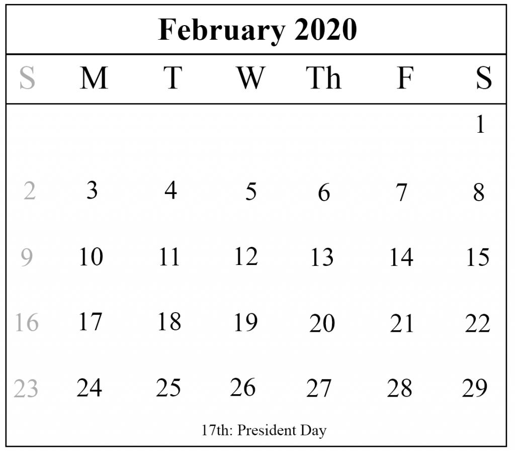 Blank Calendar 2020