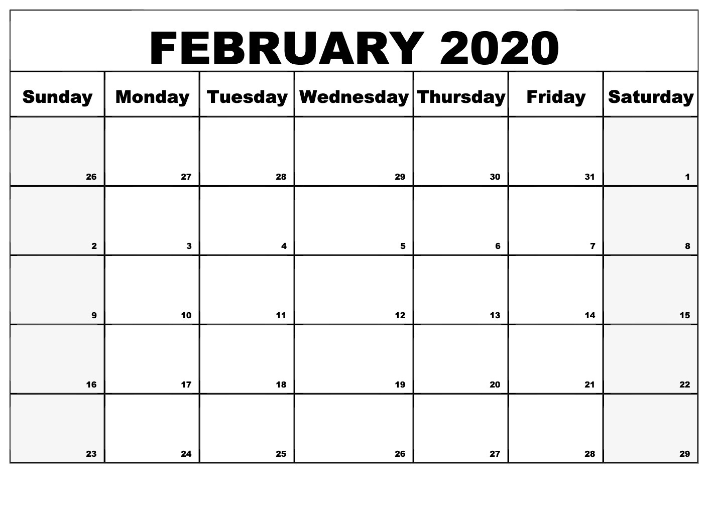 Blank Calendar 2020