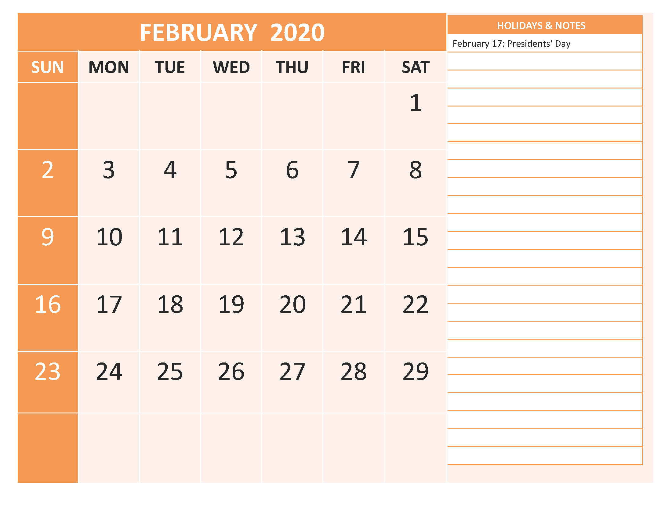 Blank Calendar 2020