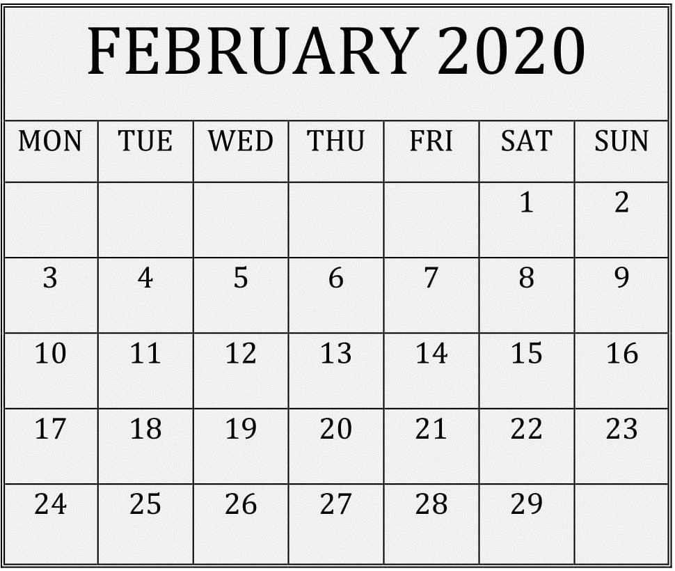 2020 Blank Calendar