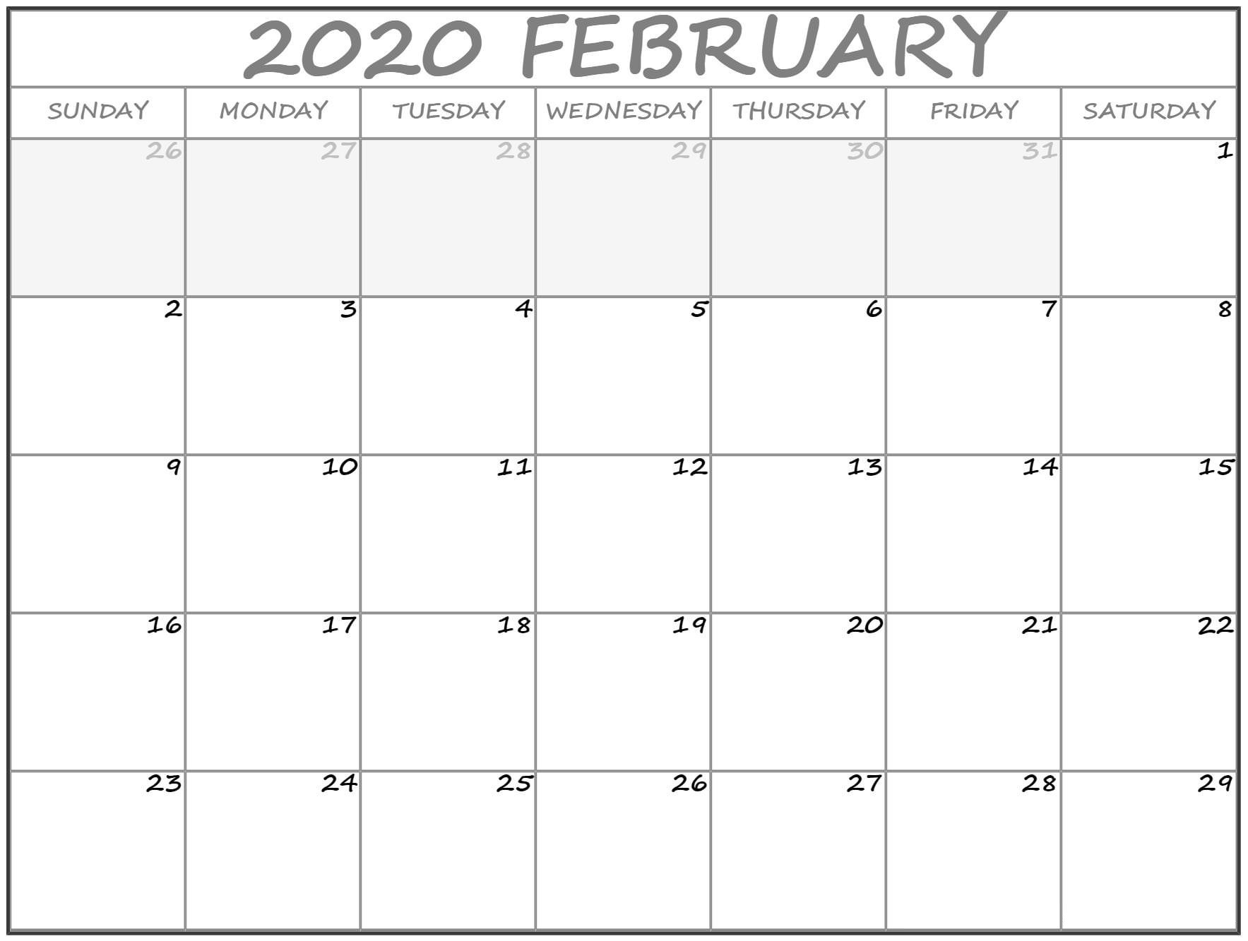 2020 Blank Calendar