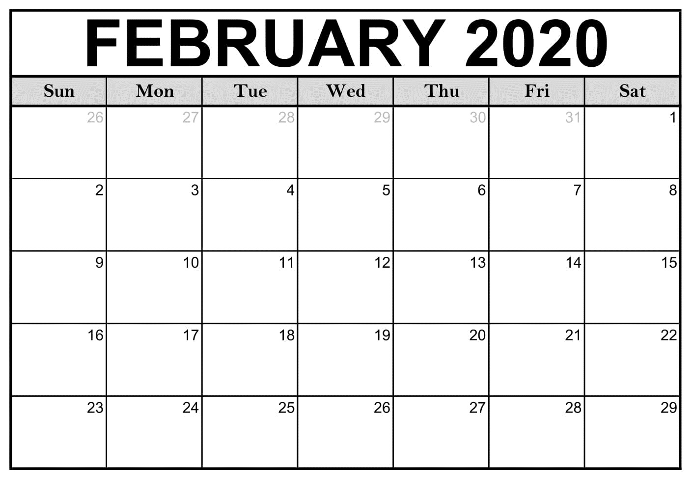 Blank Calendar 2020