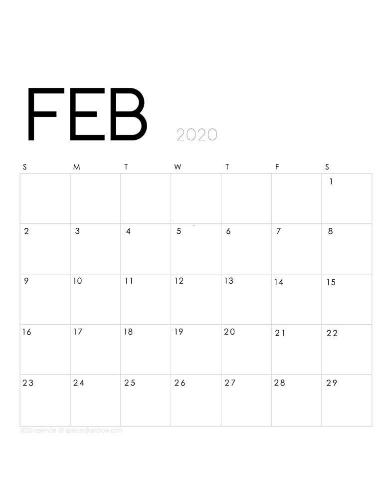 2020 Blank Calendar