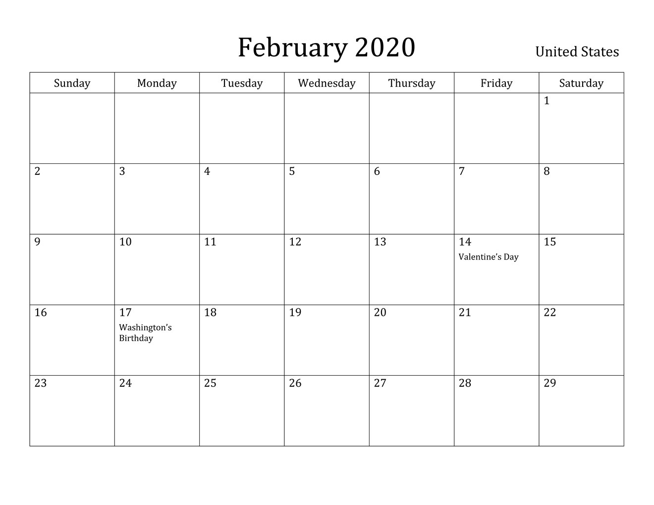 2020 Blank Calendar