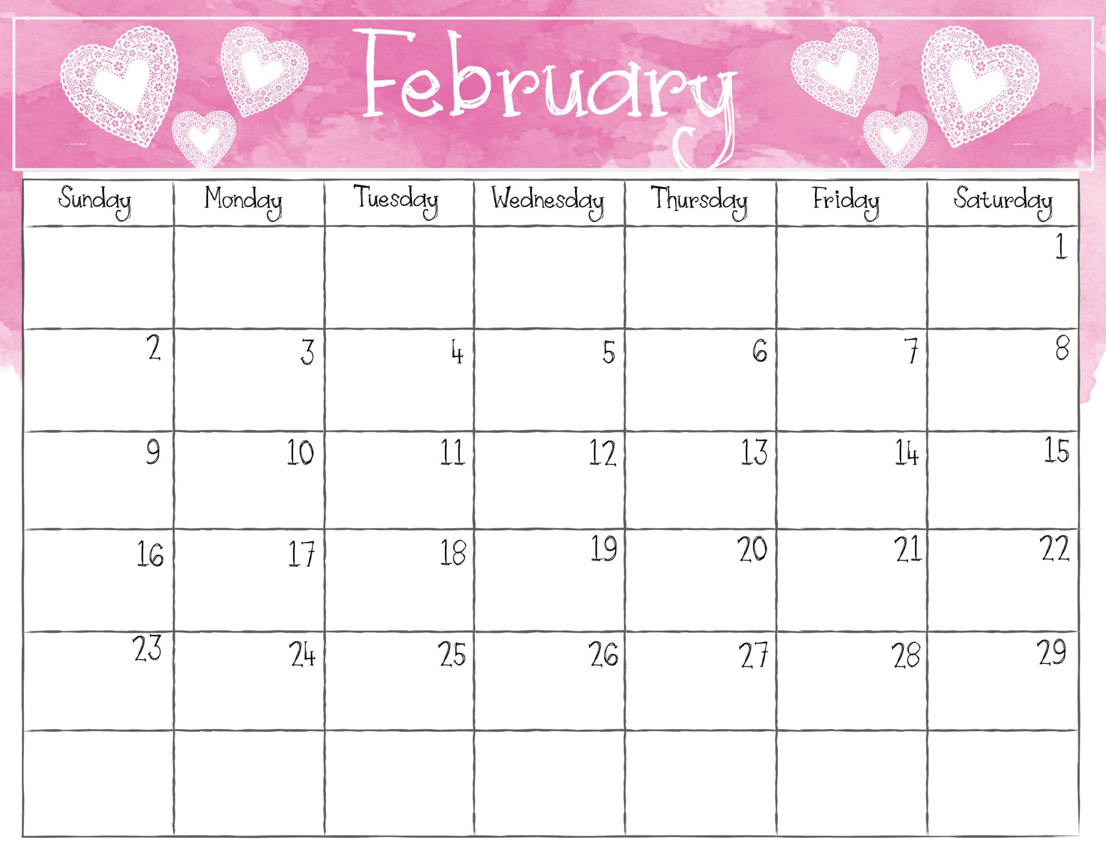 February 2020 Calendar Blank Printable Pages Template 1 Blank Calendar Template