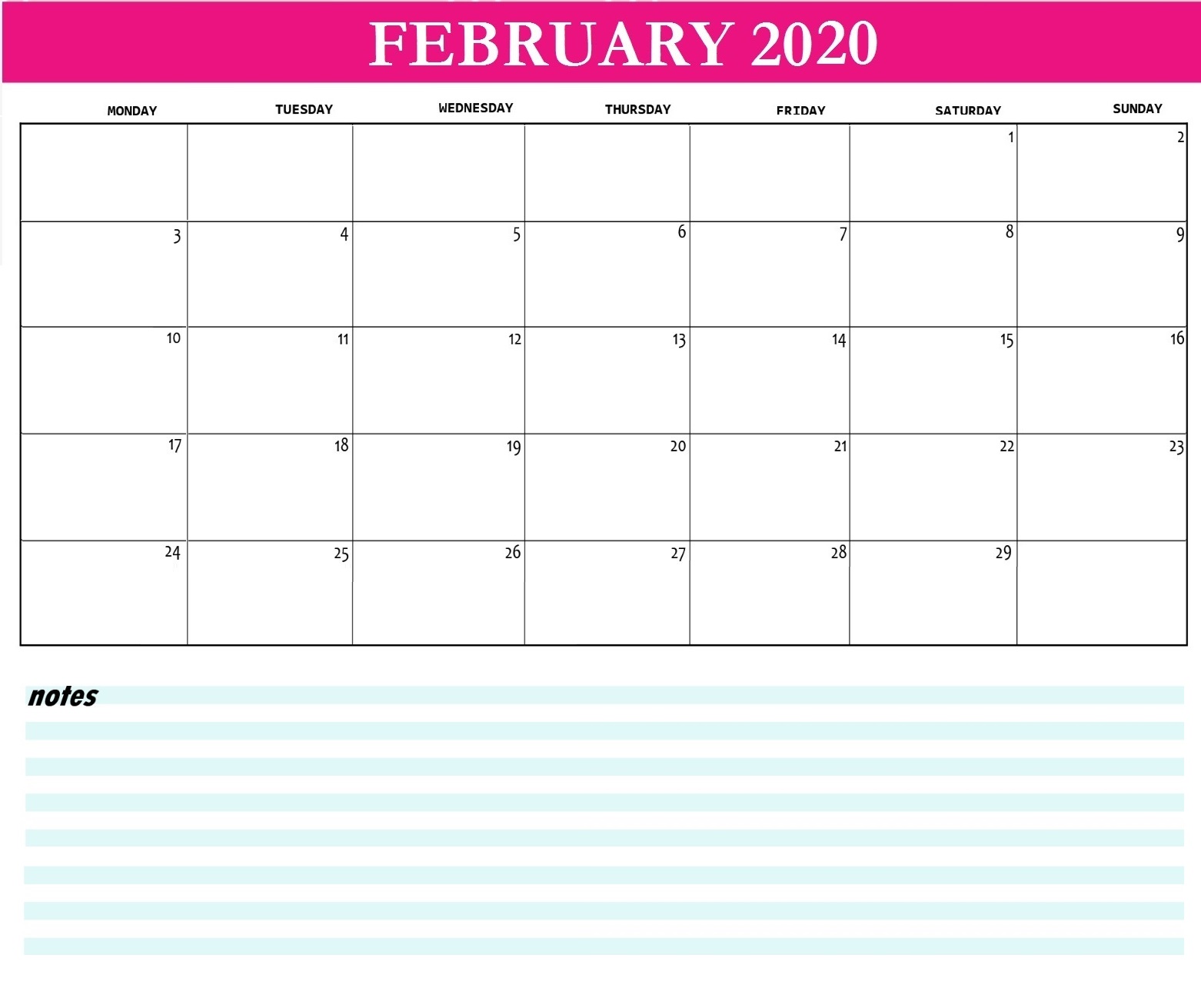 Printable Calendar 2020