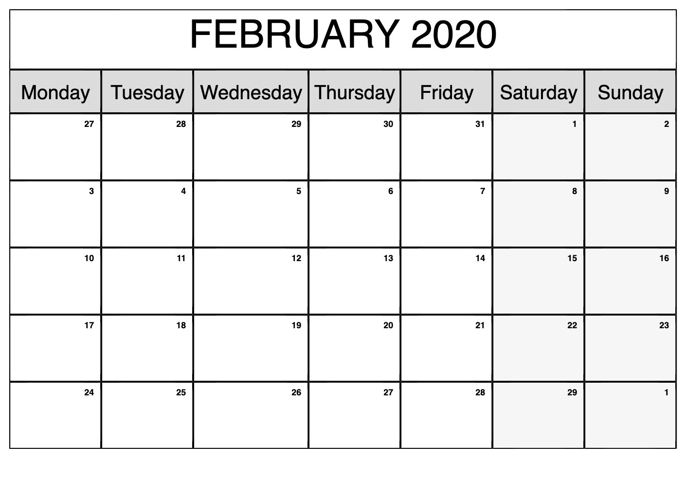 Printable Calendar 2020