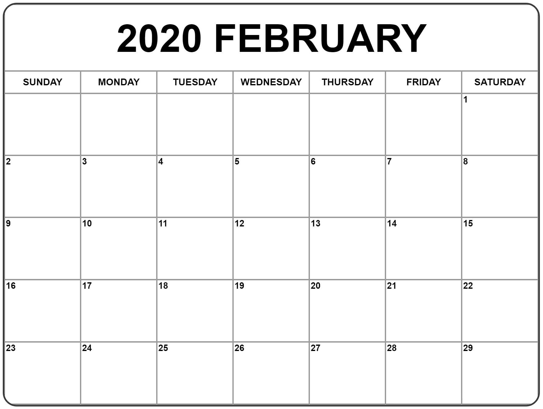 February 2020 Calendar