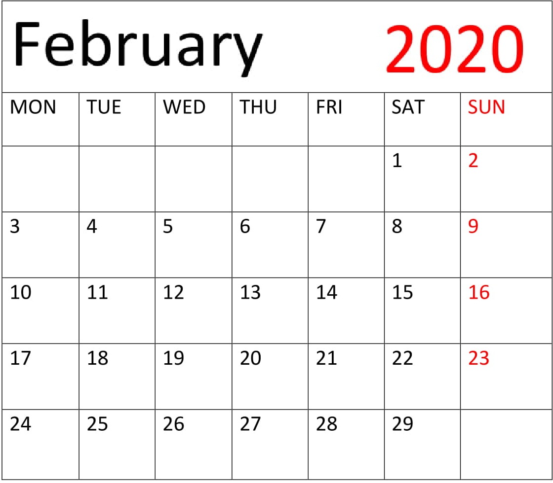 2020 Blank Calendar