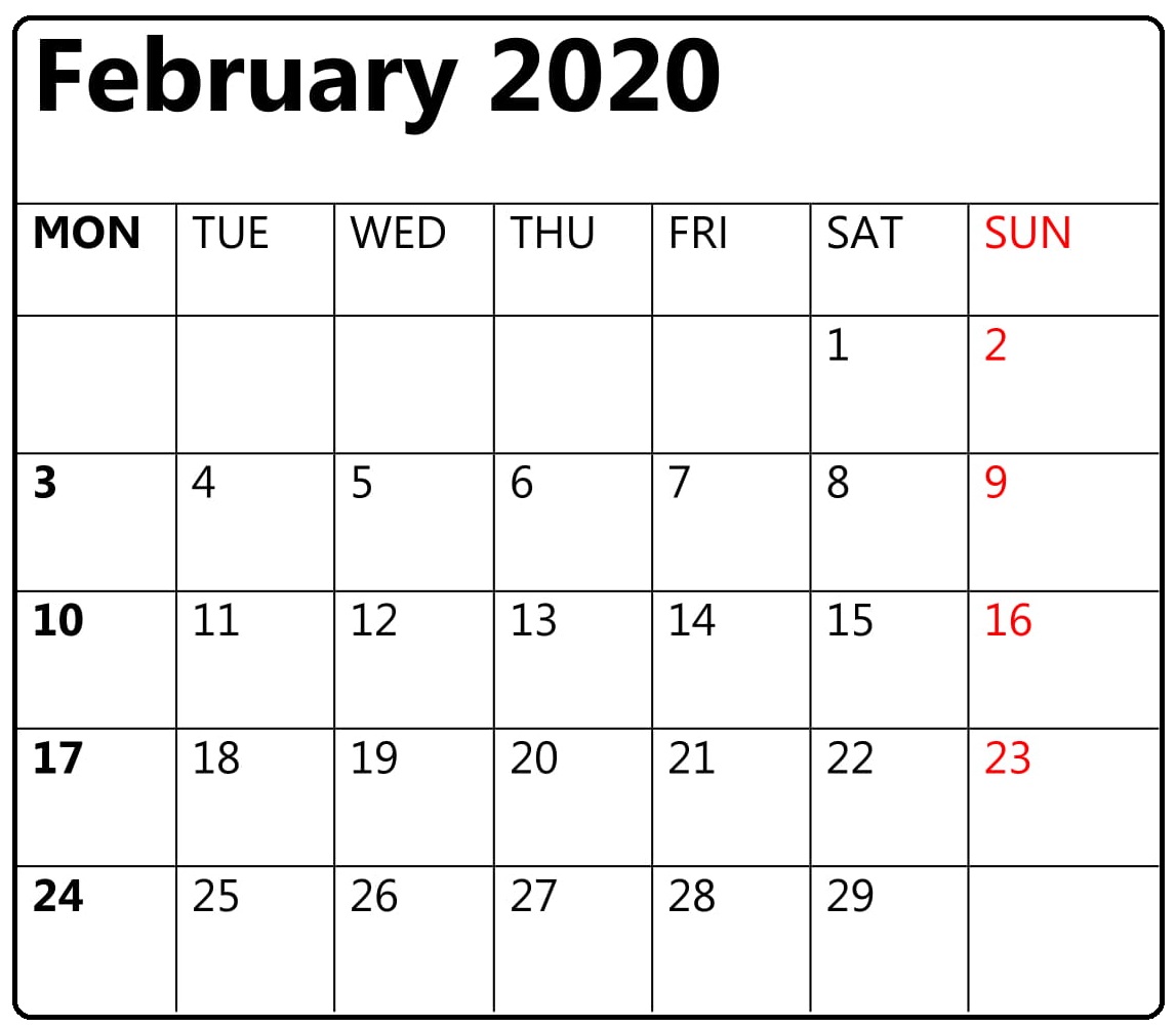 2020 Blank Calendar