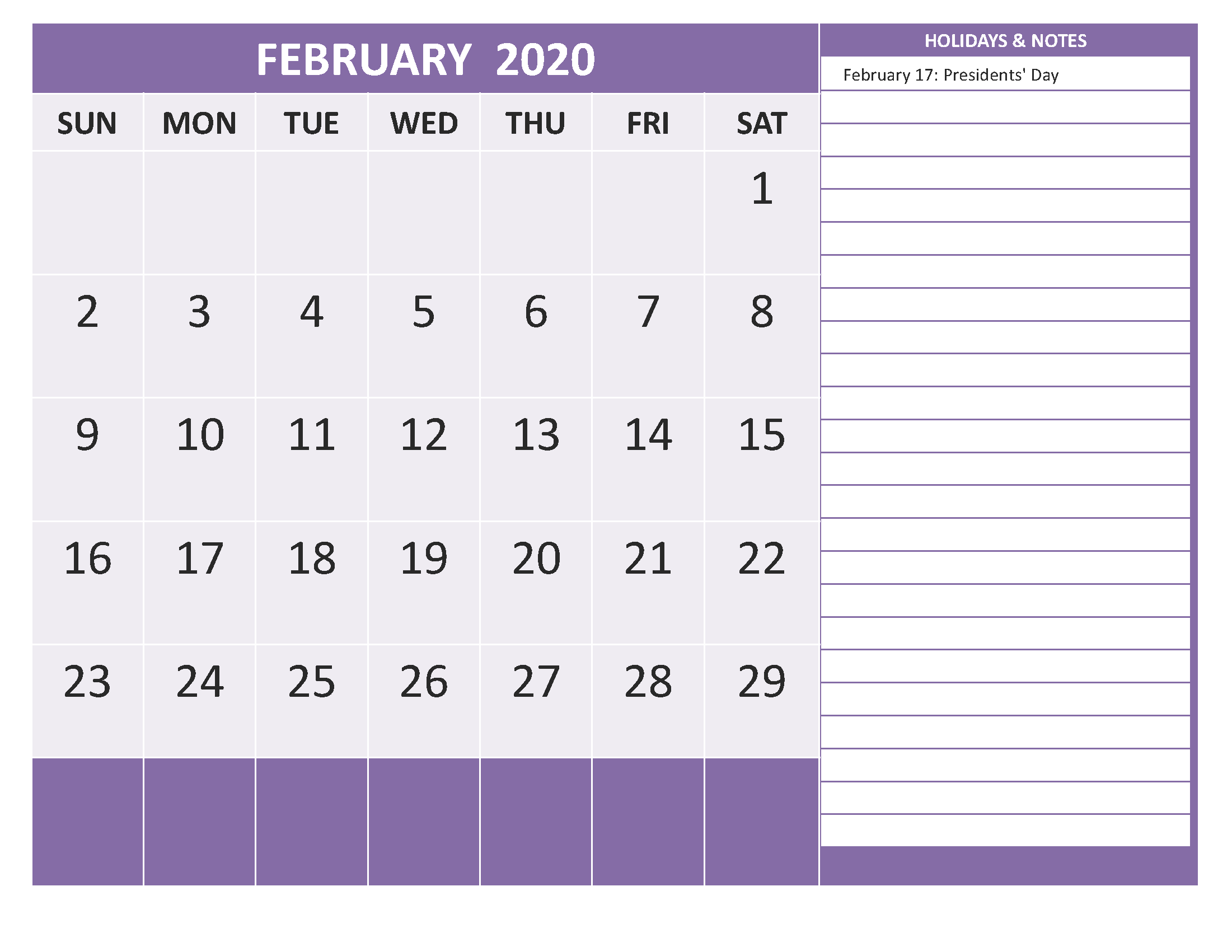 Printable Calendar 2020