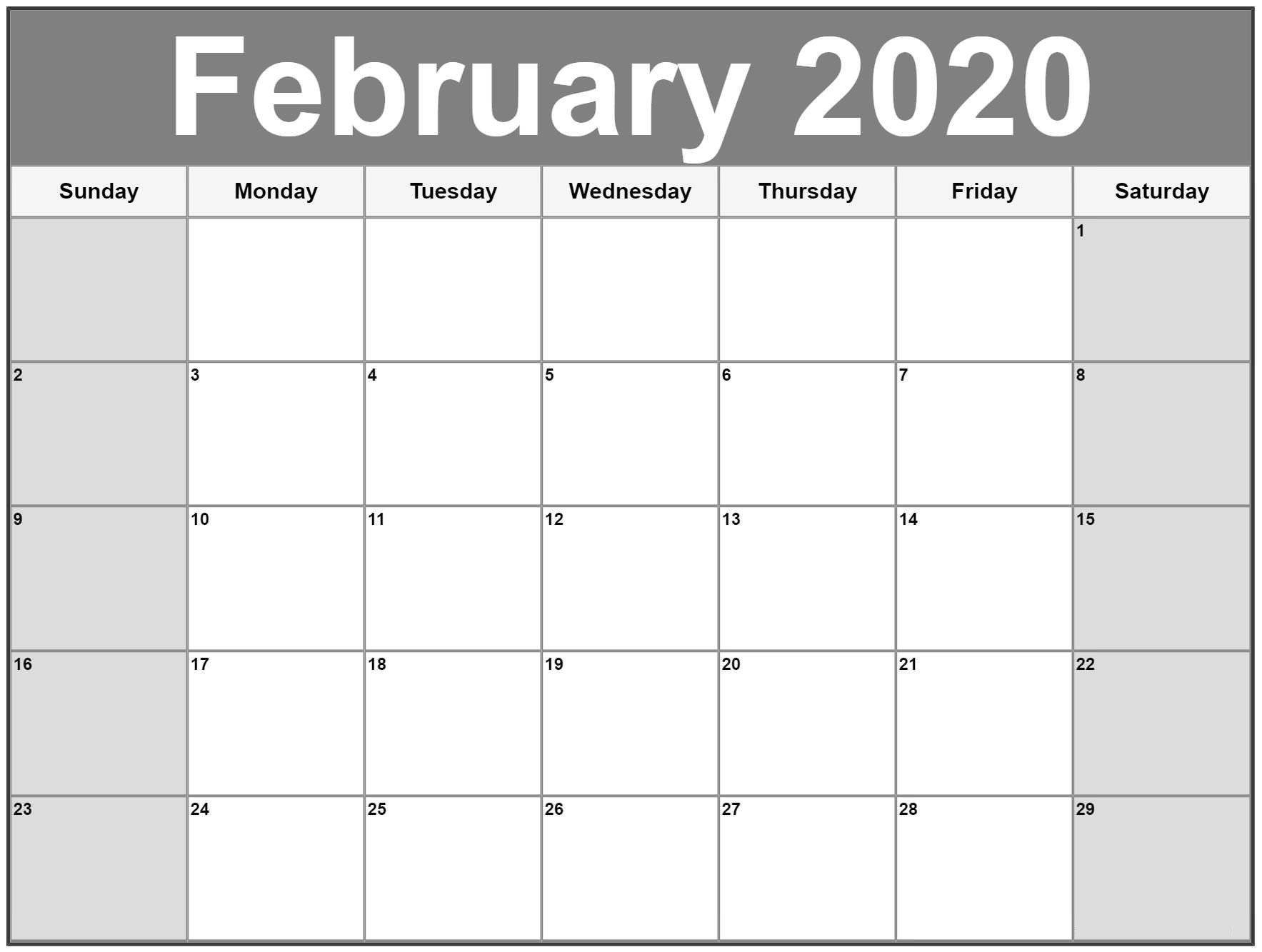 February 2020 Printable Calendar Free Word PDF Page With Holidays 1 2020 Printable Calendar