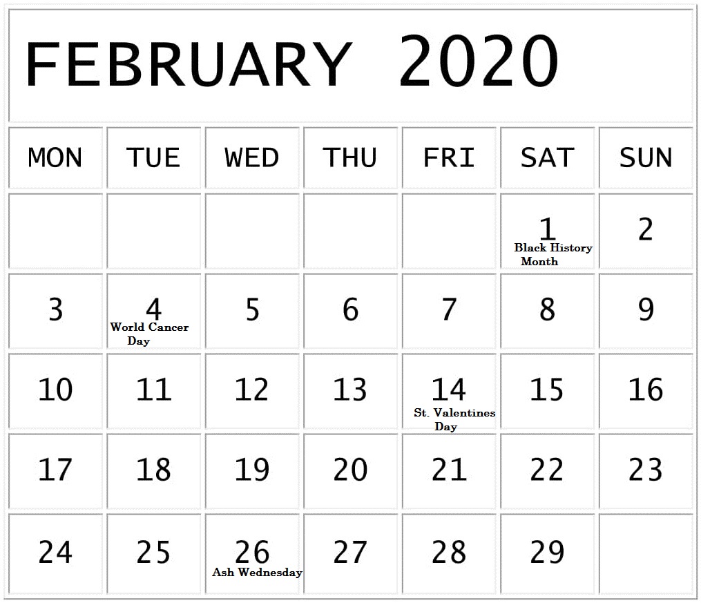 2020 Printable Calendar