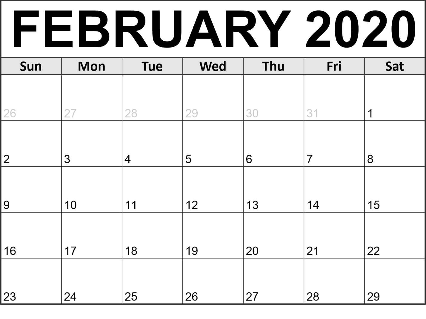 2020 Printable Calendar