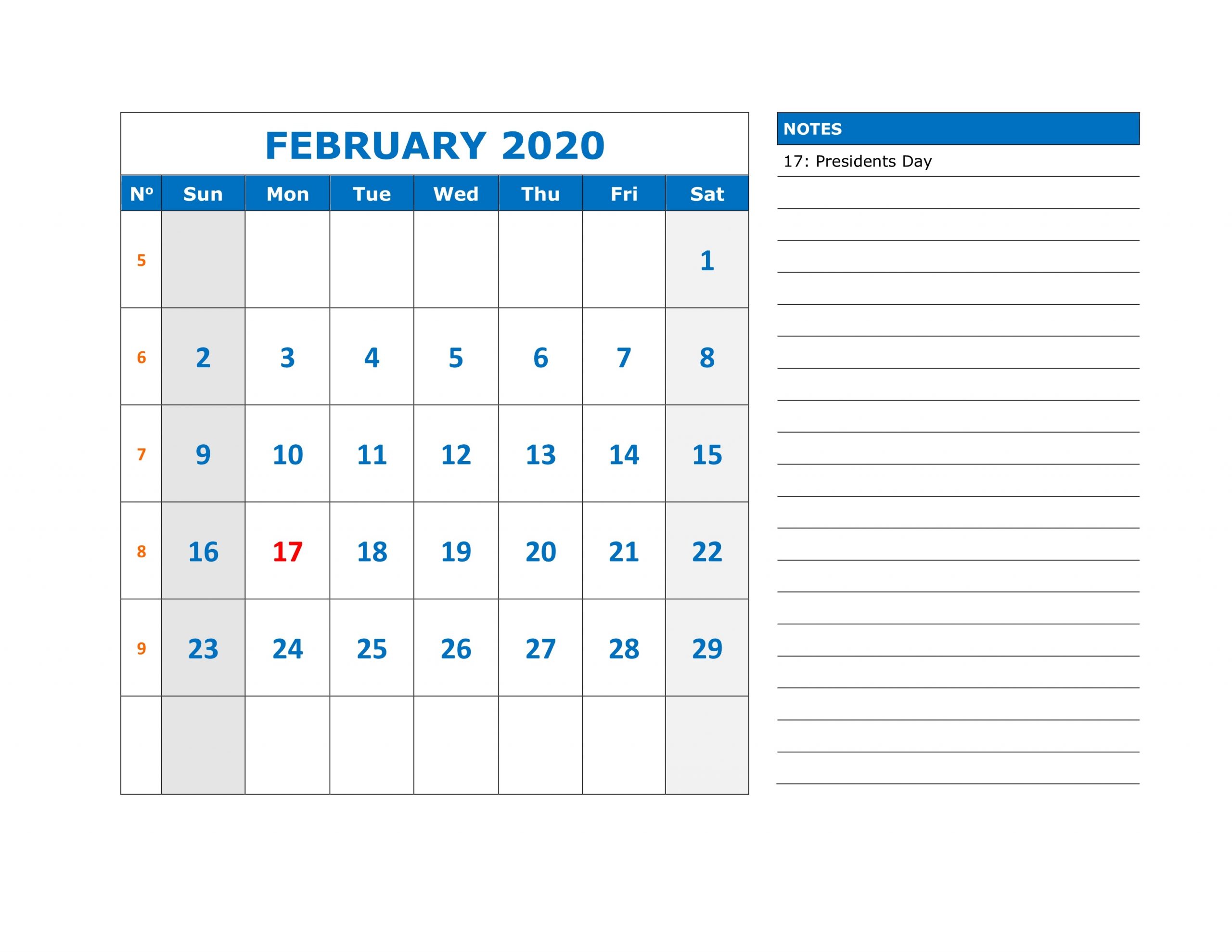 2020 Printable Calendar
