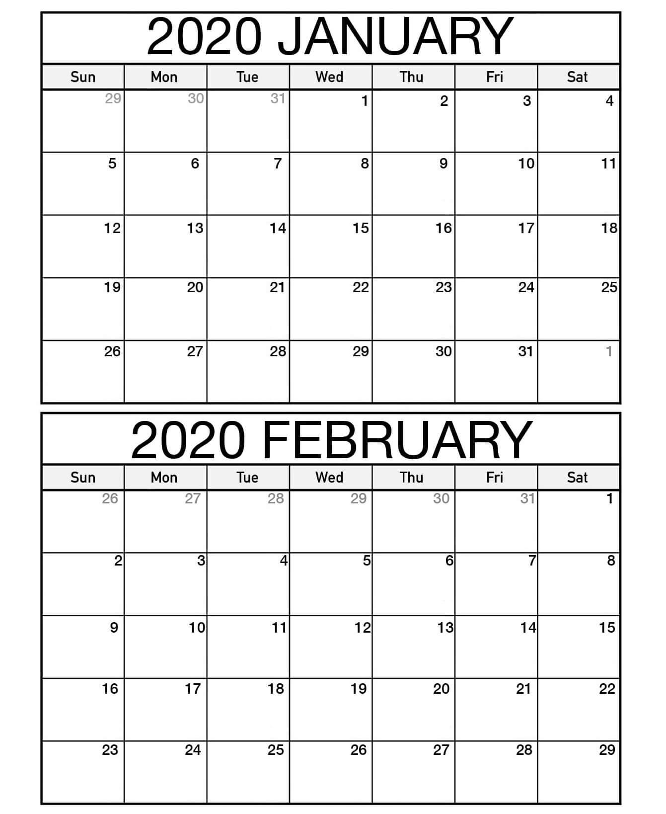 2020 Printable Calendar