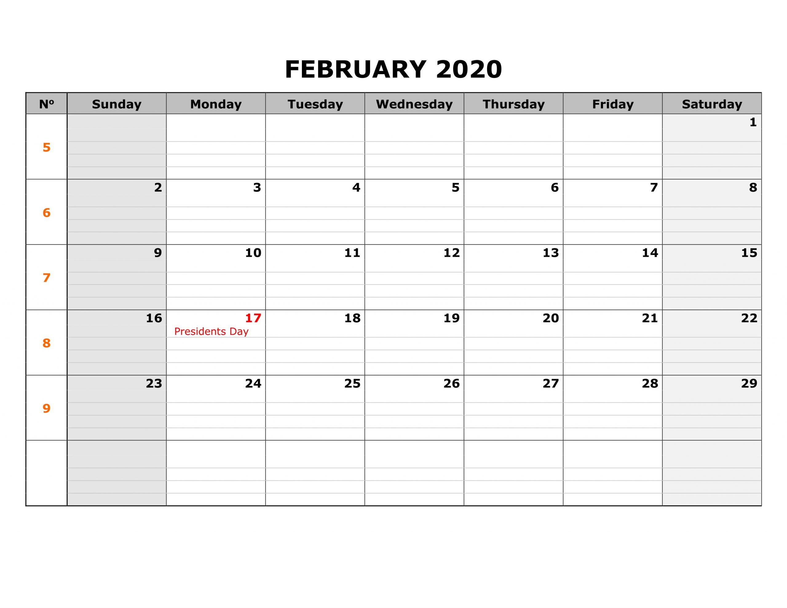 2020 Printable Calendar