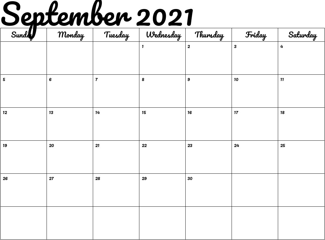 2021 Calendar Printable September