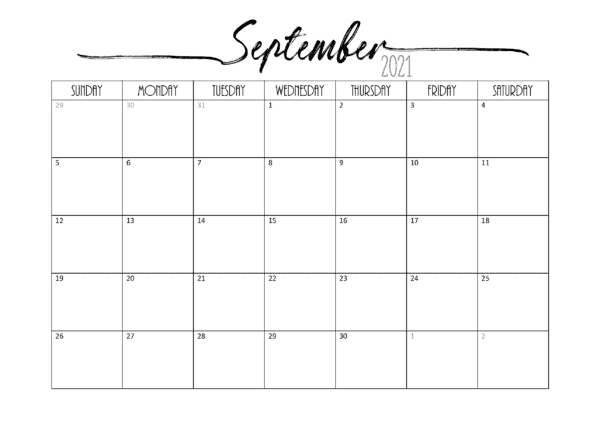 2021 Calendar September October