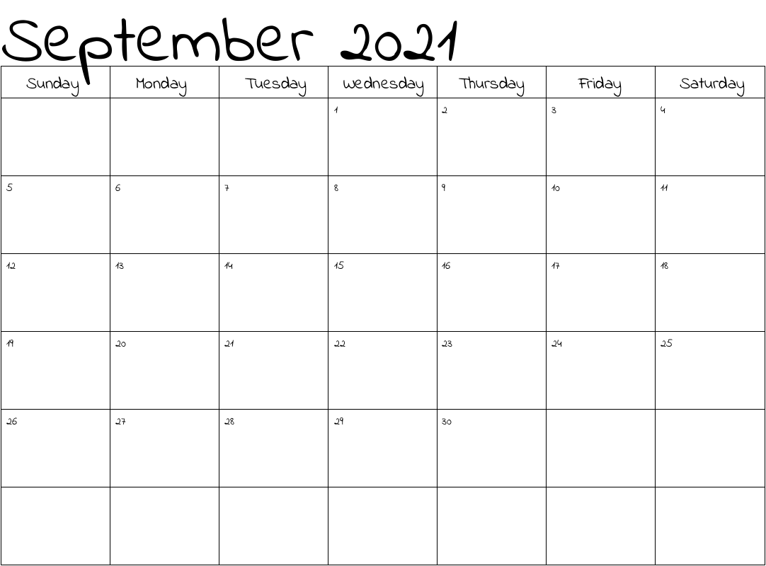 2021 Calendar September Printable