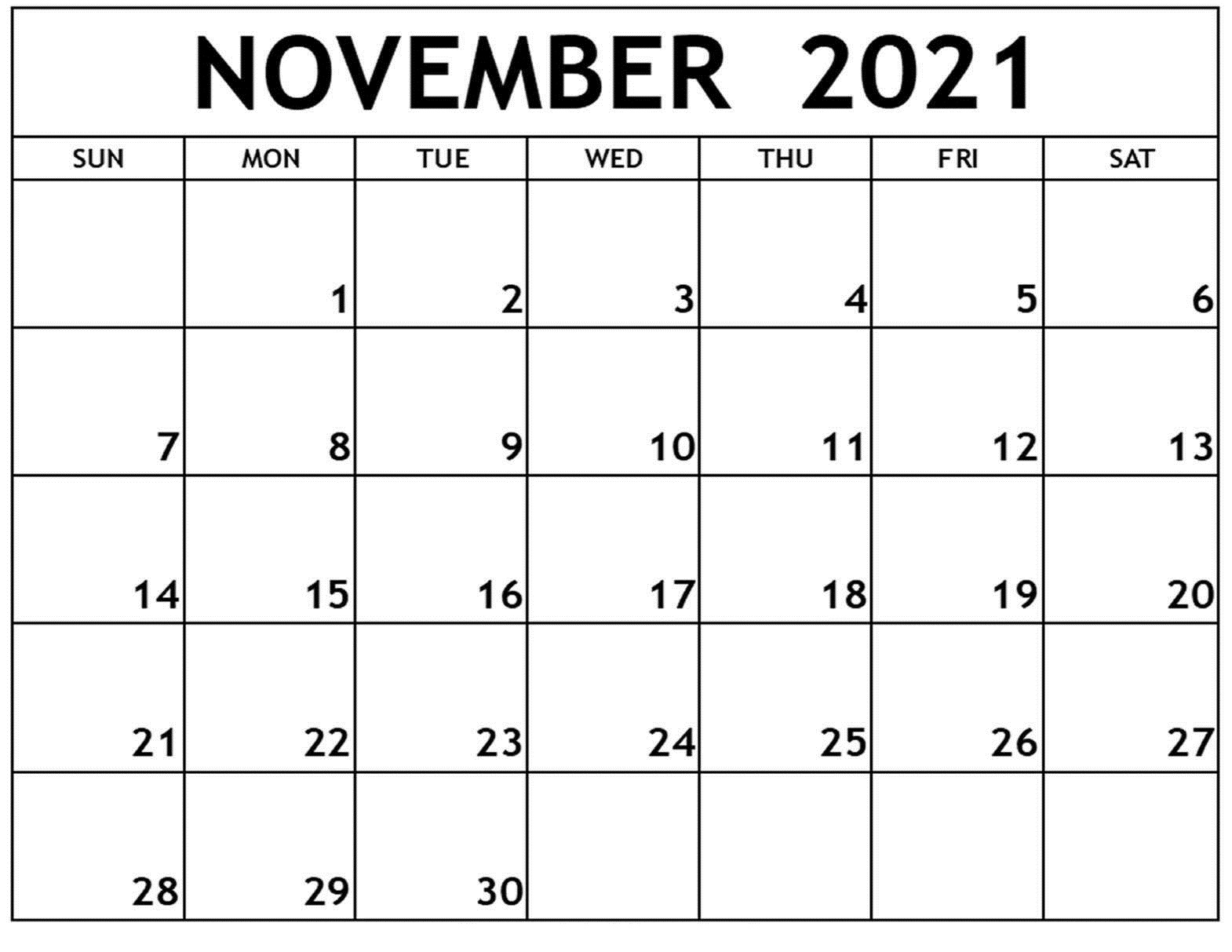 2021 November Calendar Month