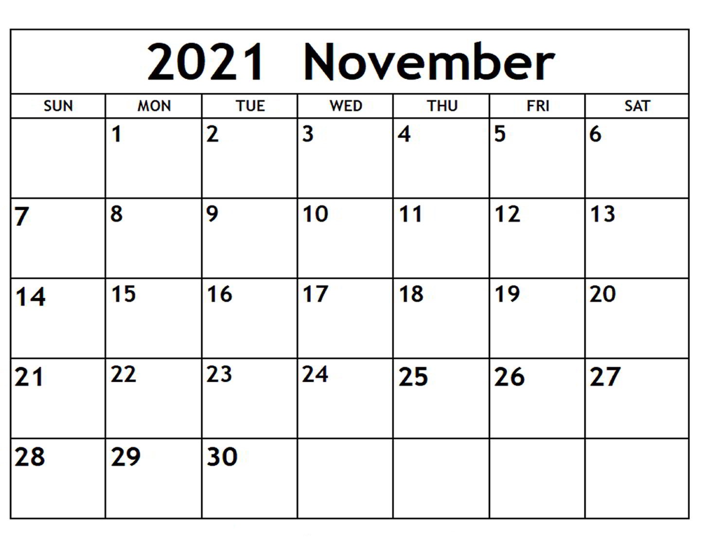 2021 November Calendar Printable