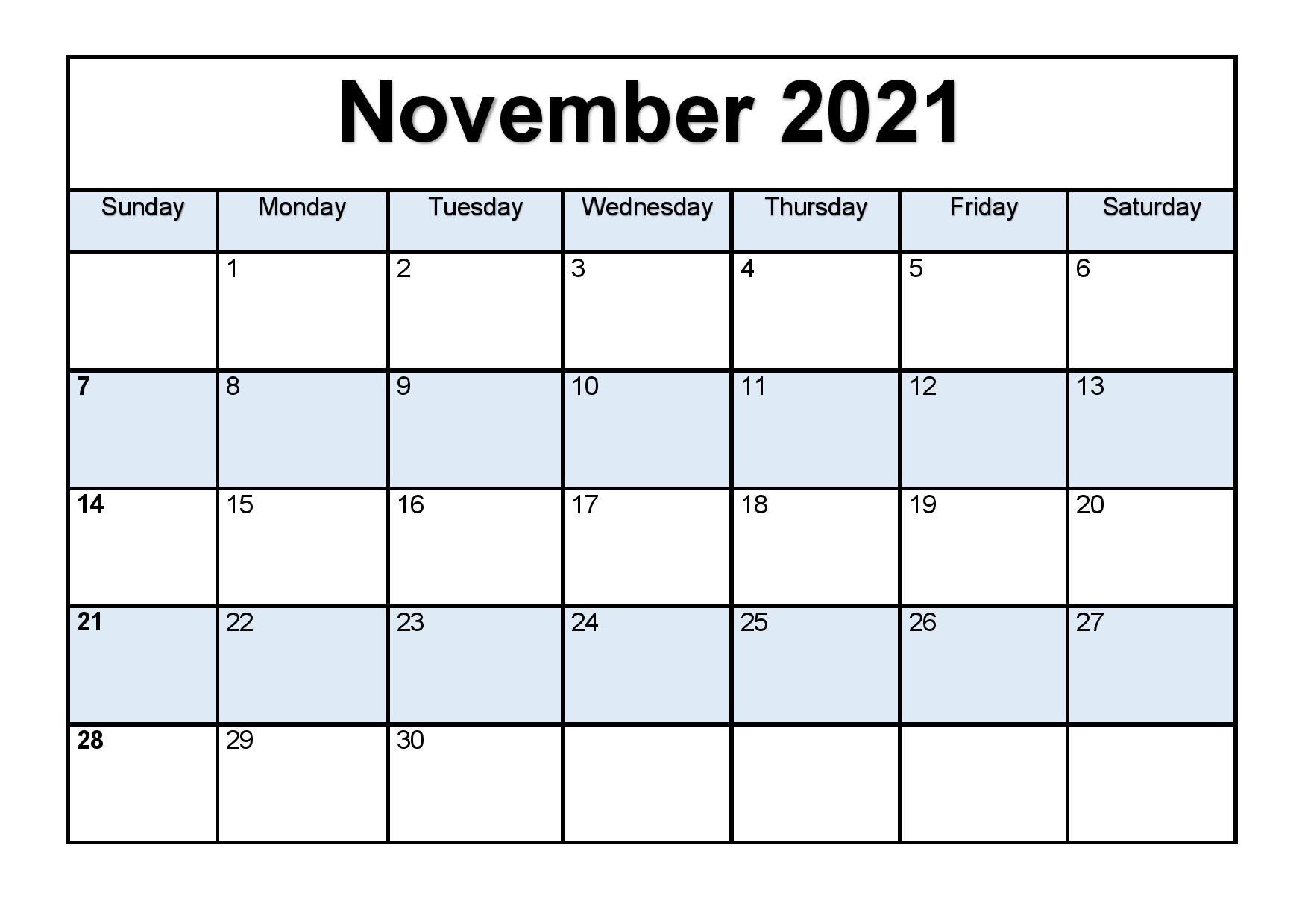 2021 November Calendar