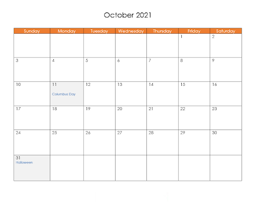 2021 October Calendar With Holidays