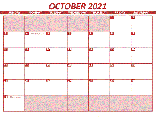 2021 October Calendar