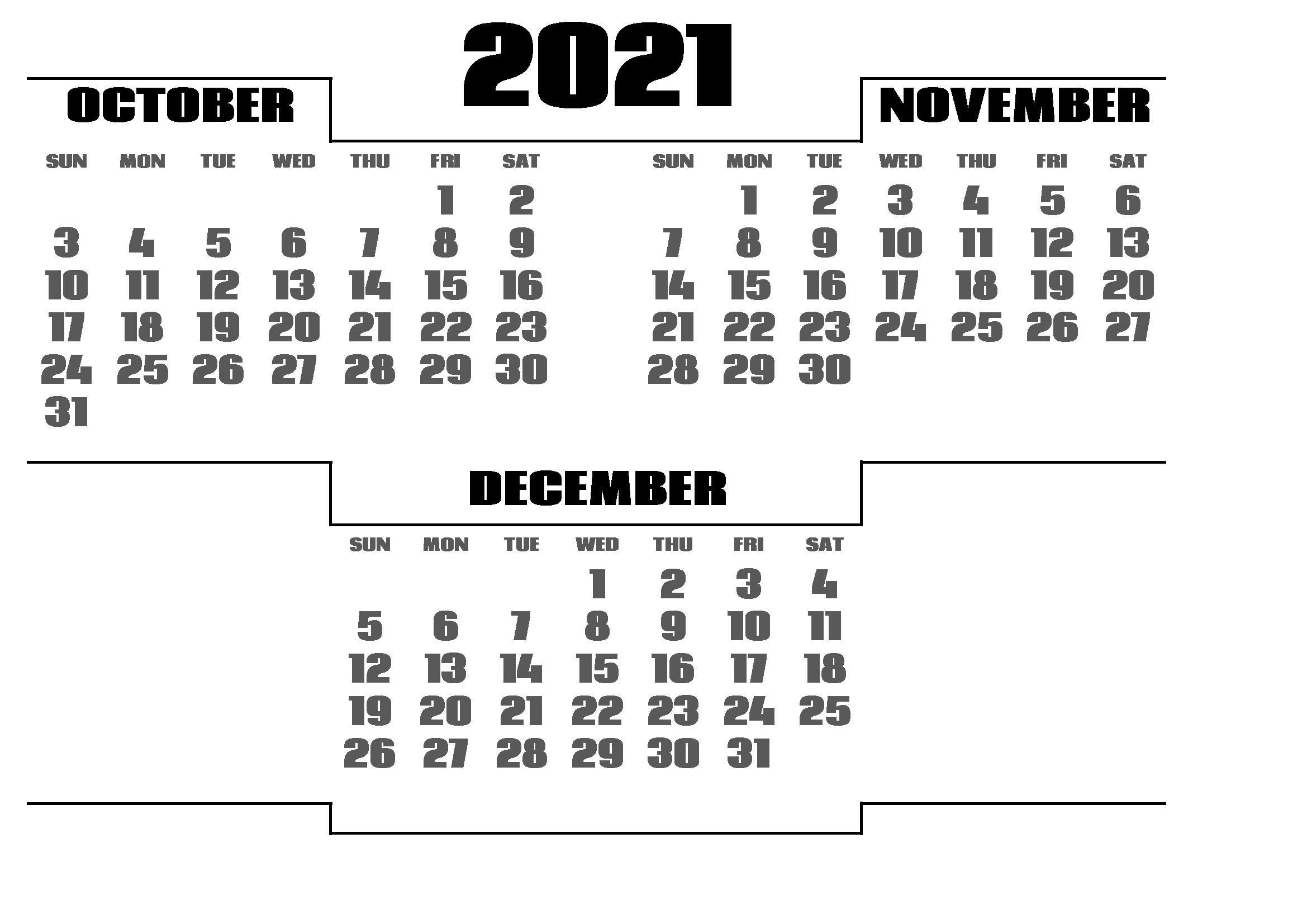 December 2021 Calendar Printable in Excel Grid