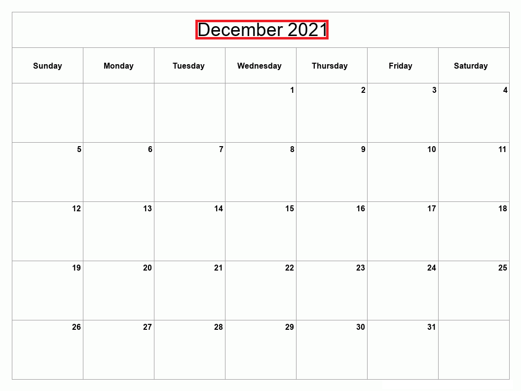 December 2021 Calendar Printable