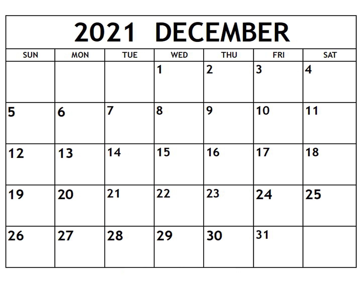 December 2021 Printable Calendar for Student Planner