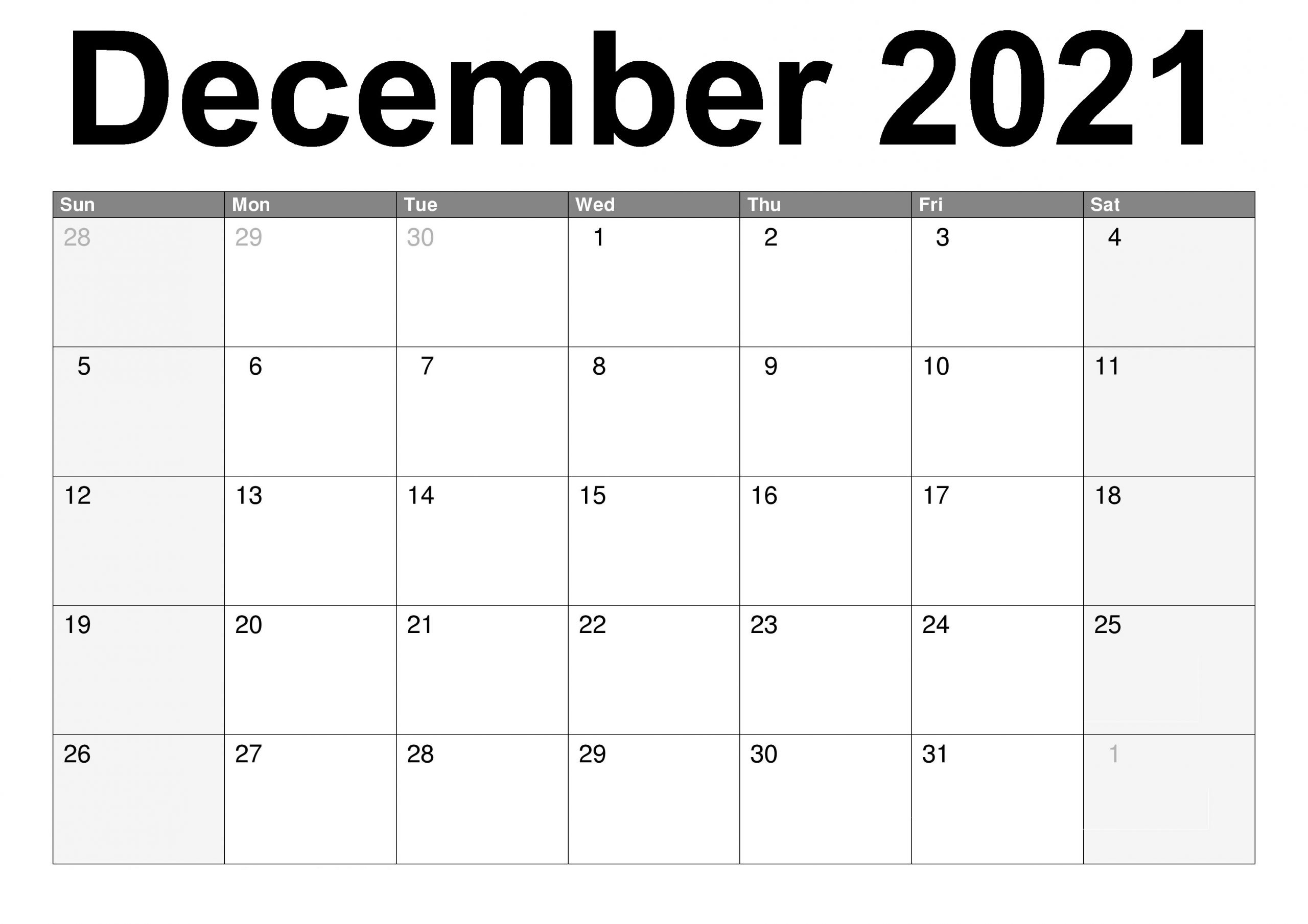 Free Printable December 2021 Calendar With Holidays