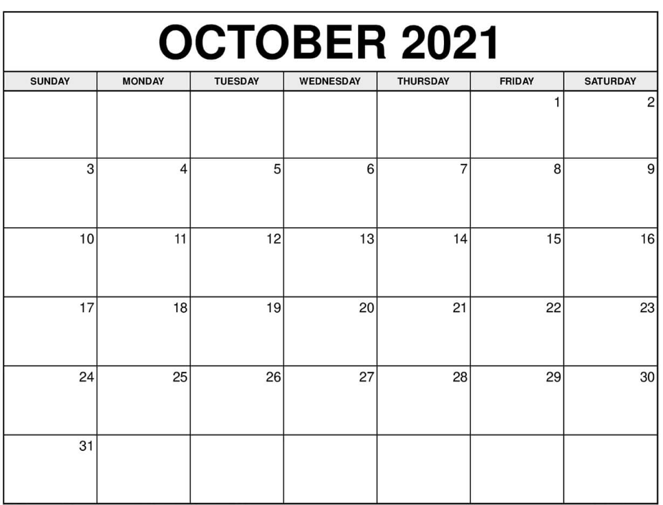 Free Printable October 2021 Calendar With Holidays